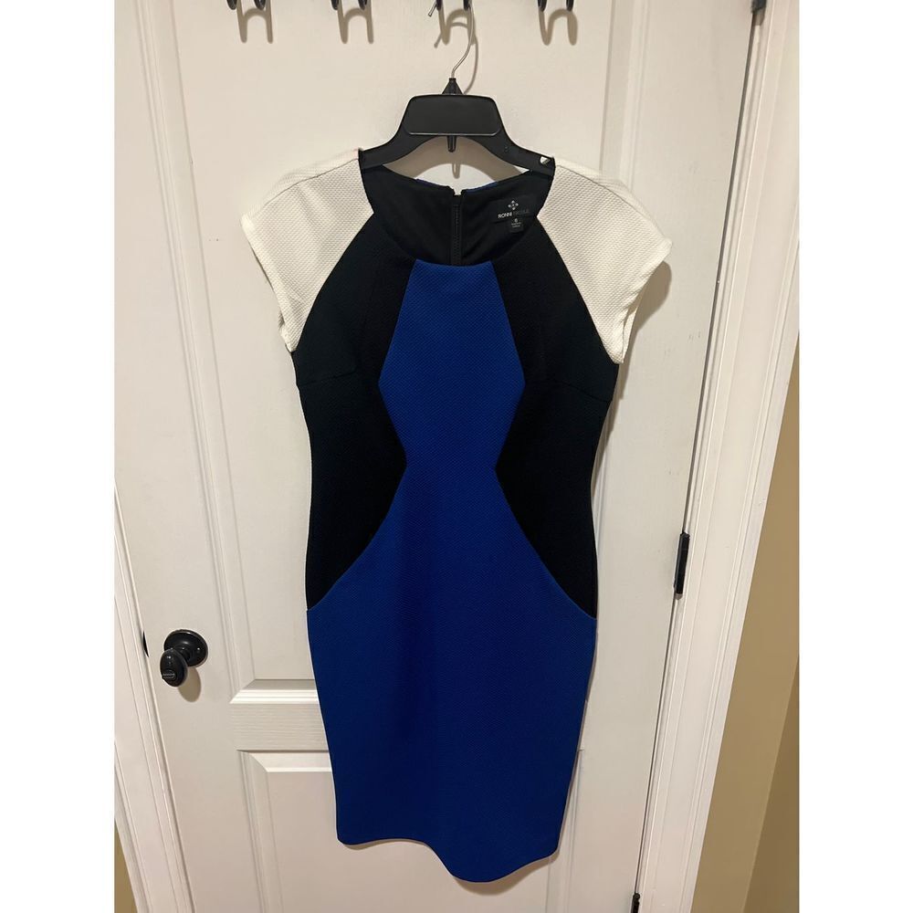 Ronni Nicole Saphire Blue White and Black color block dress - Picture 2 of 11